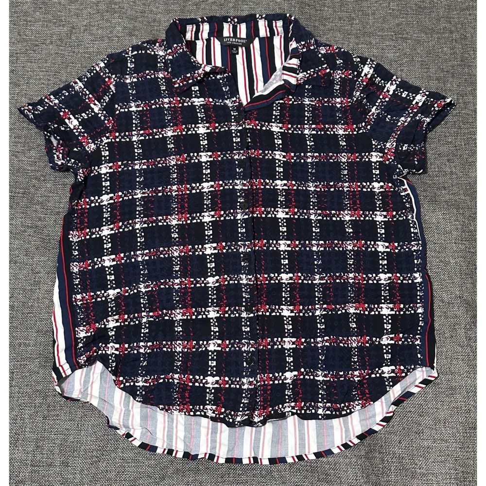 Liverpool Los Angeles‎ Women's M Plaid Stripe Short Sleeve Blouse
